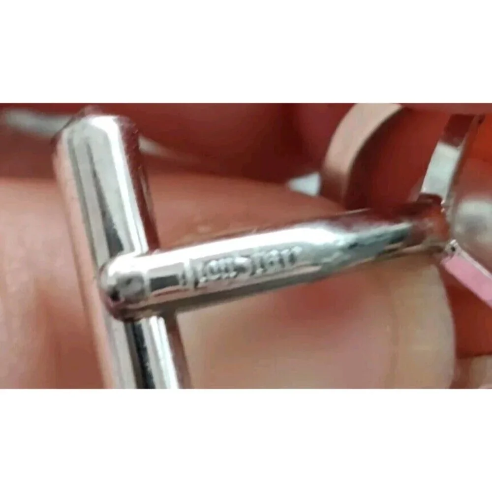 Signed Silver Cufflinks Faux Pearl Simple Elegant